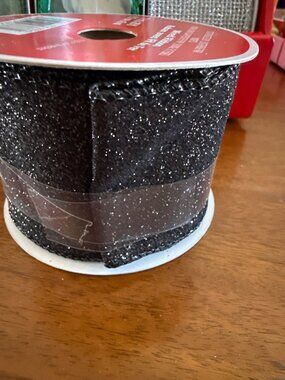 Wired Black Glitter Ribbon 2.5" X 20 Ft Made In Taiwan